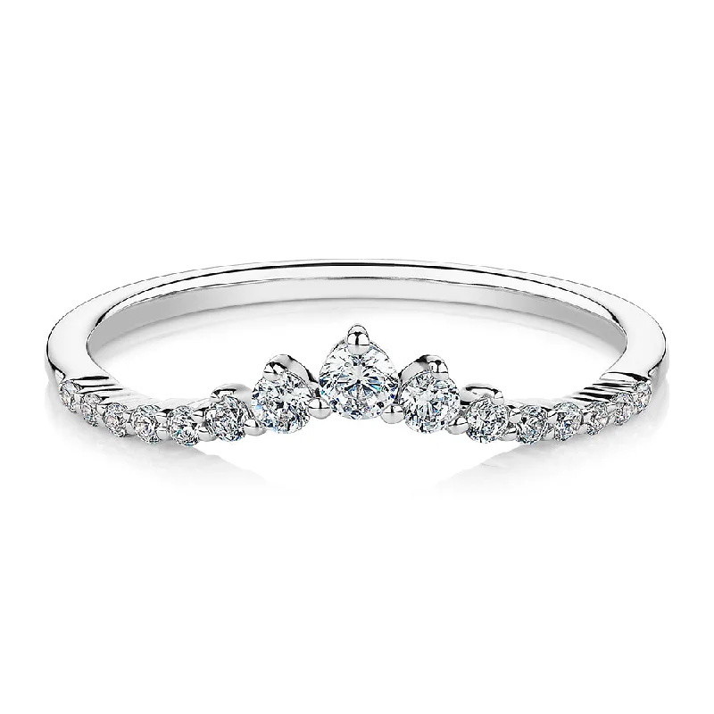 Trendy Gemstone Rings-Round Brilliant curved wedding or eternity band in 10 carat white gold