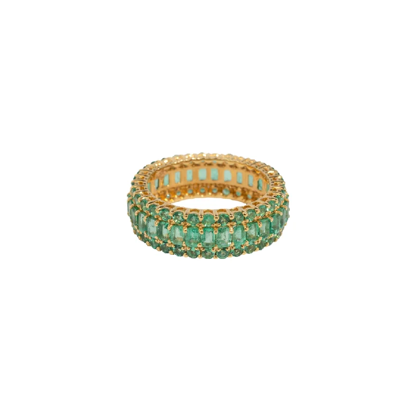 Vintage Wedding Rings-Emerald & Gold Yamuna River Band