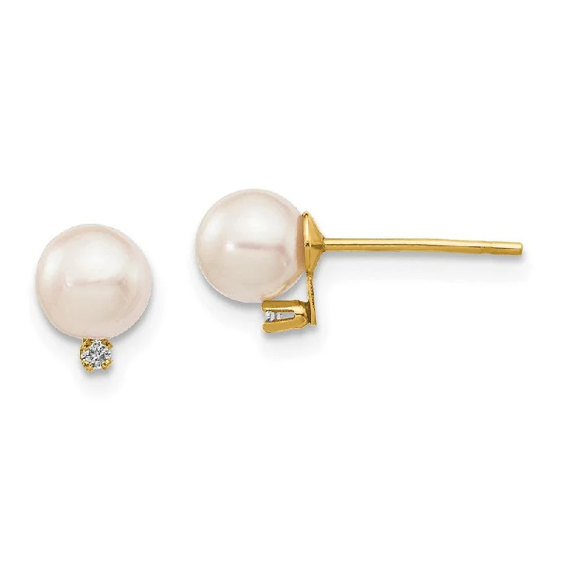 Swarovski Crystal Earrings-14k 5-6mm White Round Saltwater Akoya Cultured Pearl Diamond Post Earrings