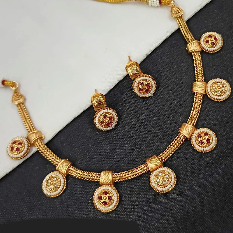 Simple Chain with Pendant Necklaces-Padmawati Bangles Gold Plated Pota Stone And Pearls Necklace Set