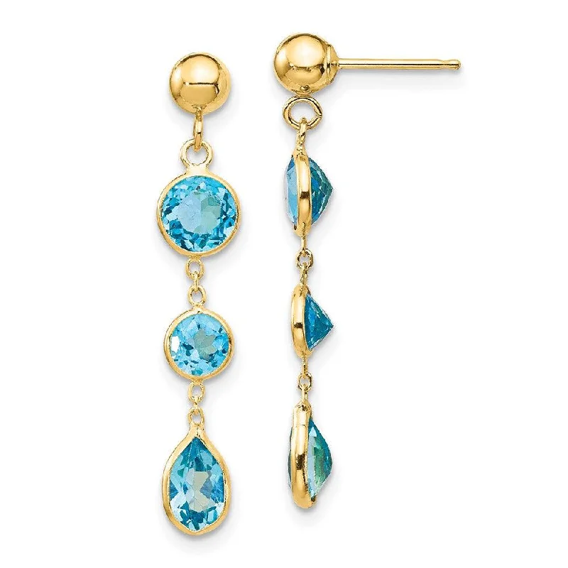 Glittery Earrings for Parties-14k Blue Topaz Gemstone Dangle Earrings