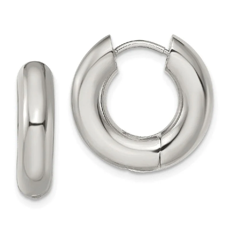 Sterling Silver Earrings-Stainless Steel Polished 5mm Hinged Hoop Earrings