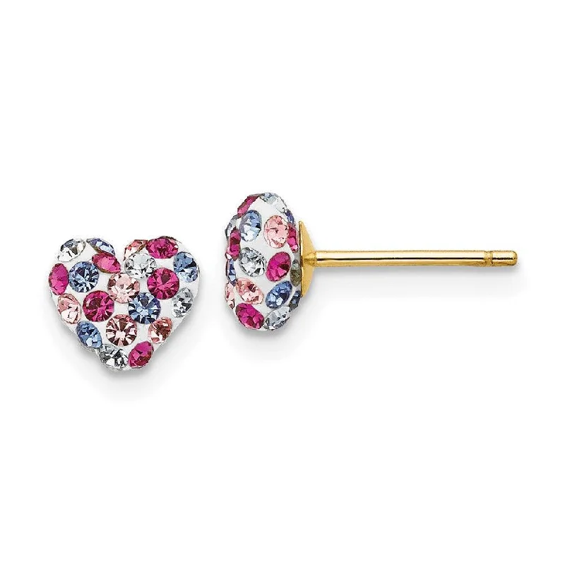 Simple Rose Gold Hoops-14k Multi-colored Crystal 6mm Heart Post Earrings