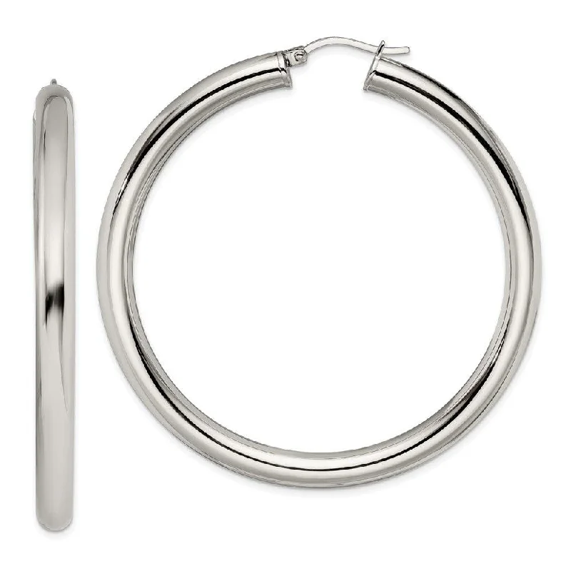 Designer Earrings Online-Stainless Steel Polished Hoop Earrings