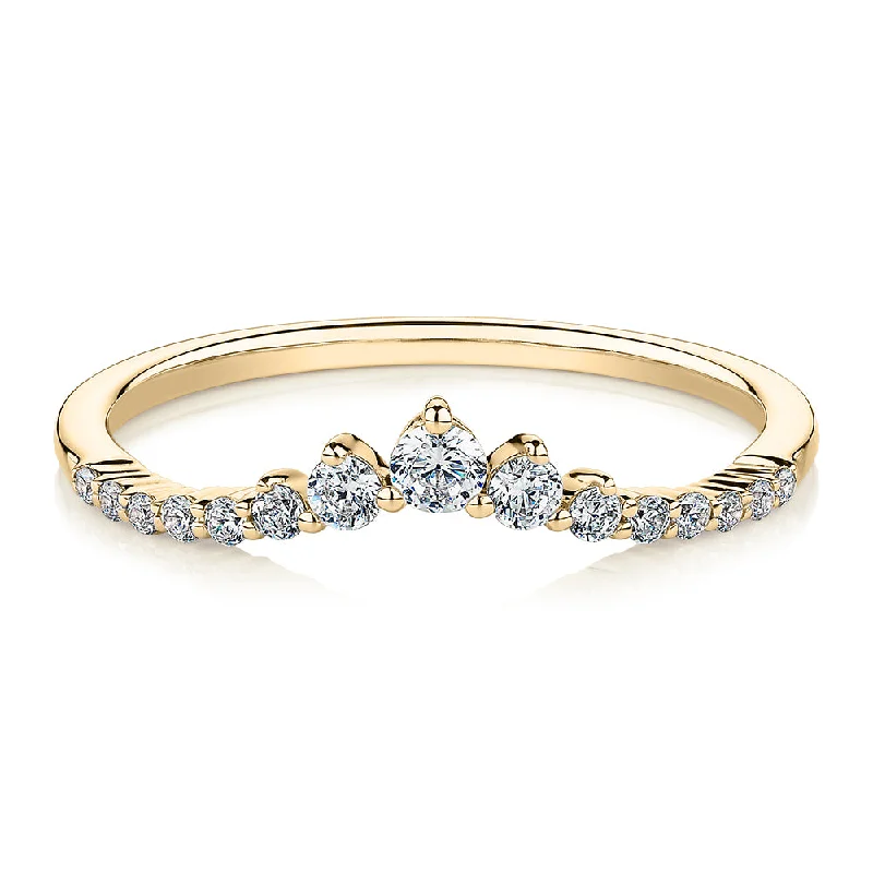 Unique Diamond Rings-Round Brilliant curved wedding or eternity band in 10 carat yellow gold