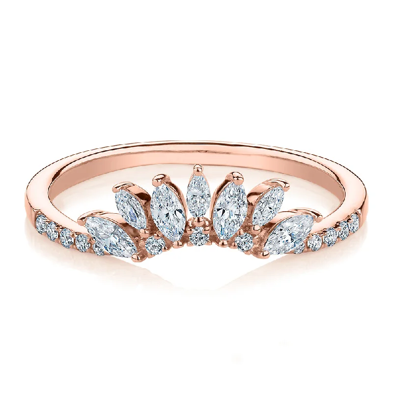 Minimalist Promise Rings-Marquise curved wedding or eternity band with 0.56 carats* of diamond simulants in 10 carat rose gold