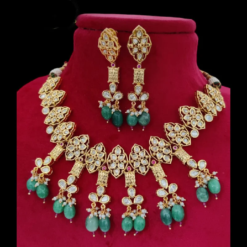 Stylish Charm Pendant Necklaces-Jewel Addiction Gold Plated Polki Kundan Necklace Set