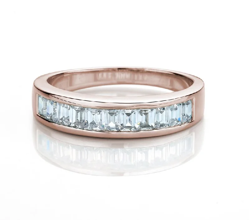 Silver Engagement Rings-Wedding or eternity band with 0.66 carats* of diamond simulants in 14 carat rose gold