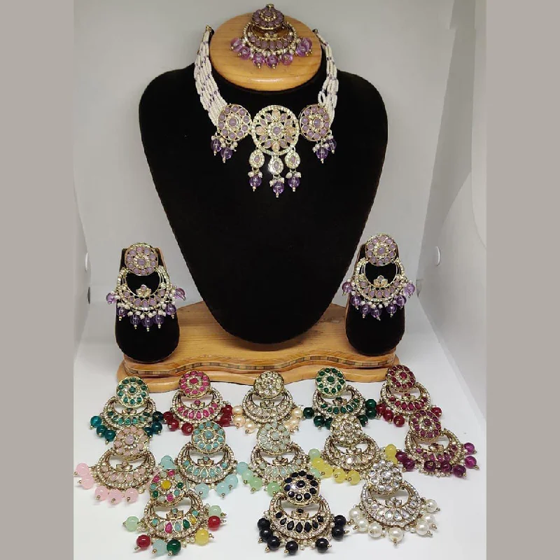 Fashionable Pendant Necklaces-Rani Sati Jewels Gold Plated Kundan And Pearl Choker Necklace Set