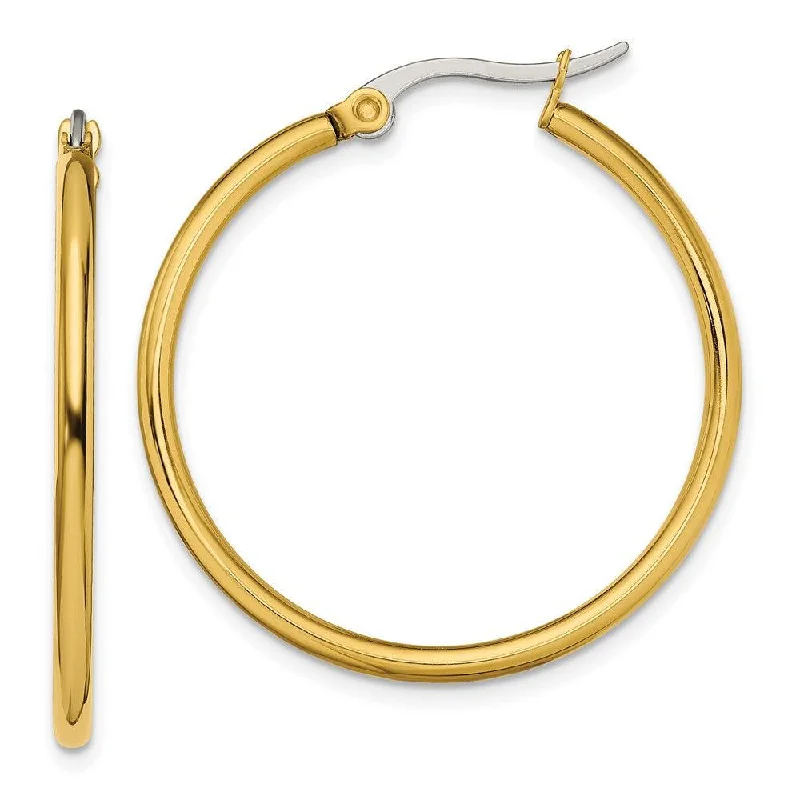 Heart Shaped Earrings-Stainless Steel Gold IP plated 32mm Hoop Earrings