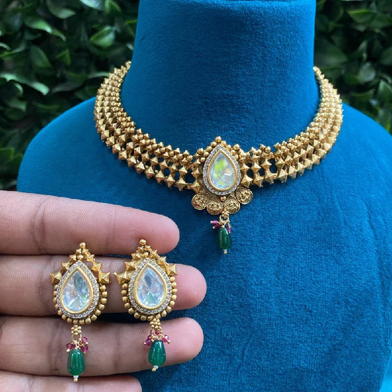 Gold-Plated Necklaces-Royal Kundan Jewellery Gold Plated Polki Kundan Necklace Set