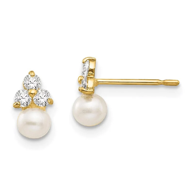 Gold Plated Dangle Earrings-Madi K Kid's 14k  CZ and FW Cultured Pearl Post Earrings