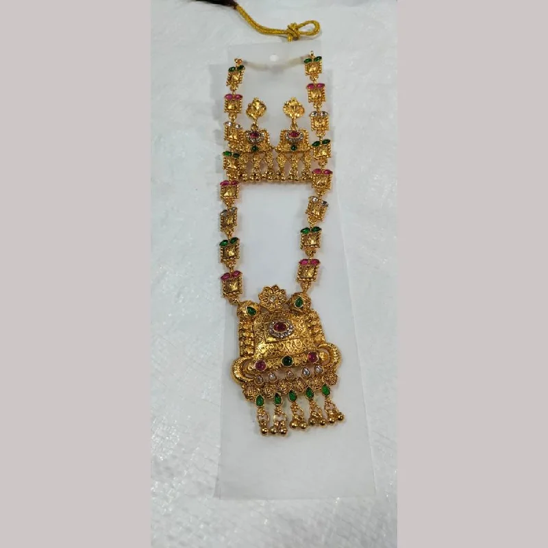 Green Turquoise Necklaces-Manisha Jewellery Gold Plated Pota Stone Necklace Set