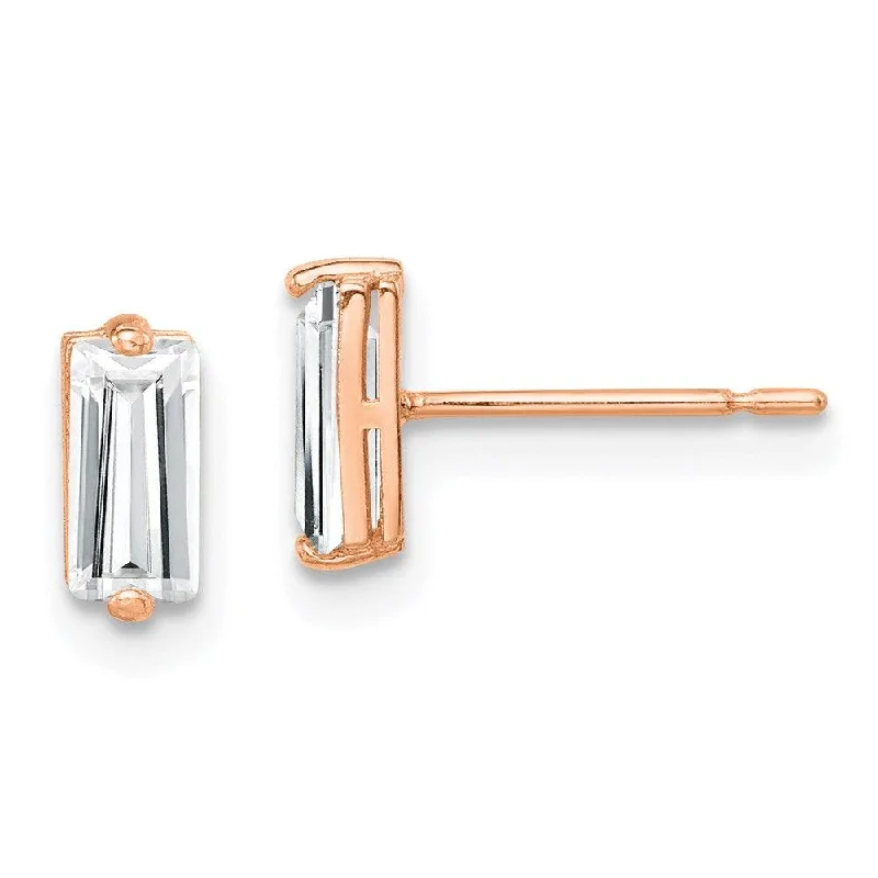 Silver Hoops Earrings-10K Rose Gold Polished CZ Stud Earrings