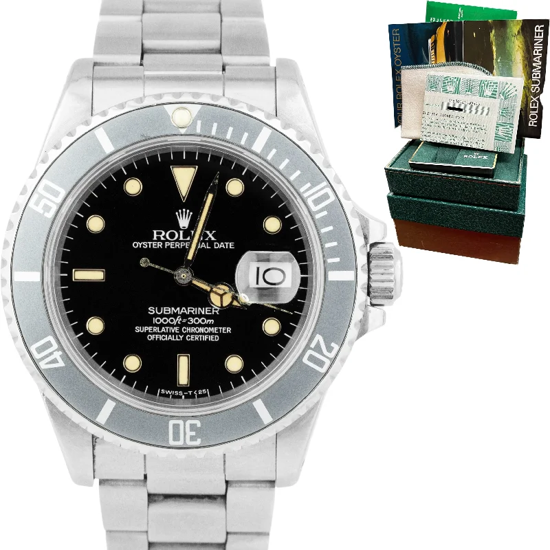 Trendy LED Watches for Men-Rolex Submariner Date Stainless Steel 40mm Patina Oyster Watch 16800 BOX PAPERS