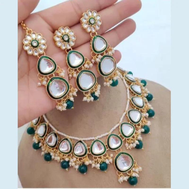 Designer Necklaces for Women-India Art Gold Plated Kundan Stone And Pearls Necklace Set