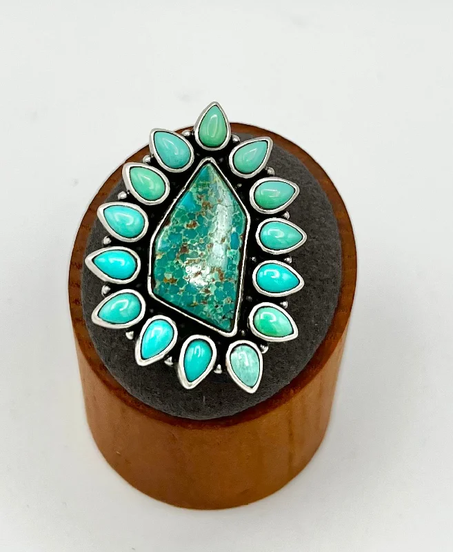 Silver Engagement Rings-Ring- Nomad Royston Turquoise Cluster