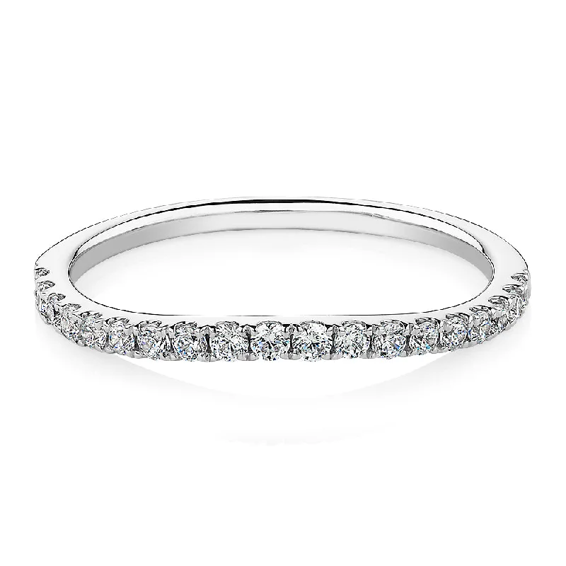 Classic Platinum Wedding Bands-Curved wedding or eternity band with 0.25 carats* of diamond simulants in 10 carat white gold