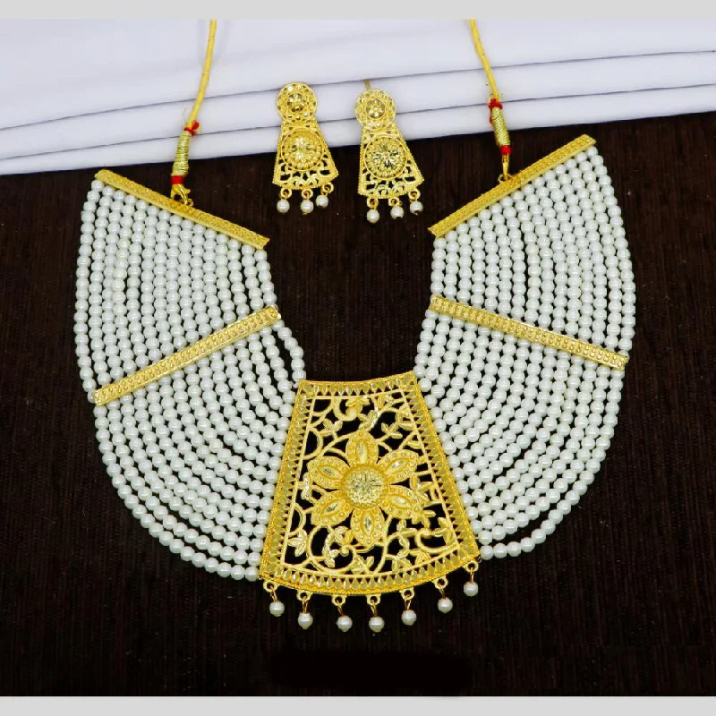 Romantic Necklaces for Couples-Mahavir Dye Gold Pearl Necklace Set