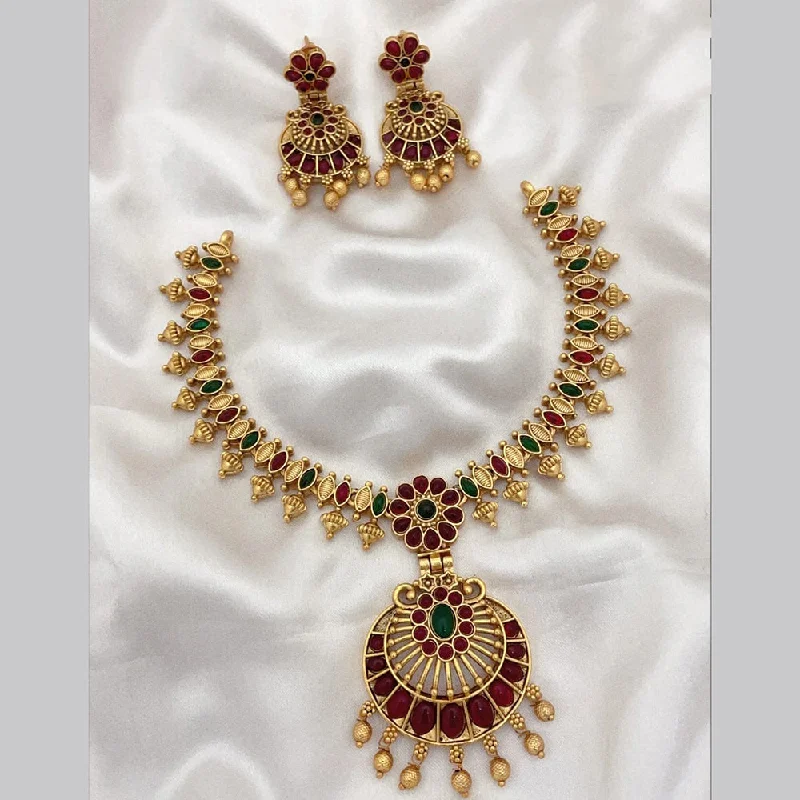 Gold-Plated Choker Necklaces-Joyful Jewel Art Matte Gold Plated Pota Stone Necklace Set