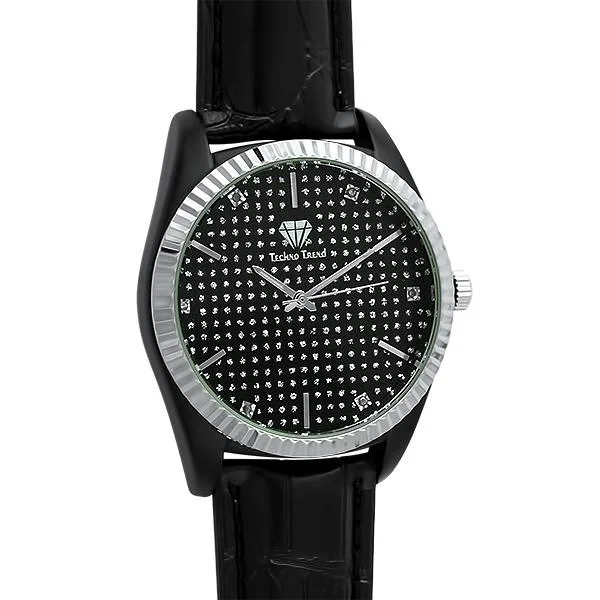 Unique Fashion Watches for Women-Dress Diamond Watch Silver Bezel Black Case & Band