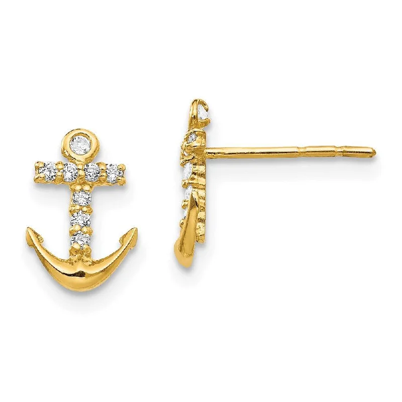 Cute Animal Earrings-Madi K Kid's 14k  CZ Anchor Post Earrings