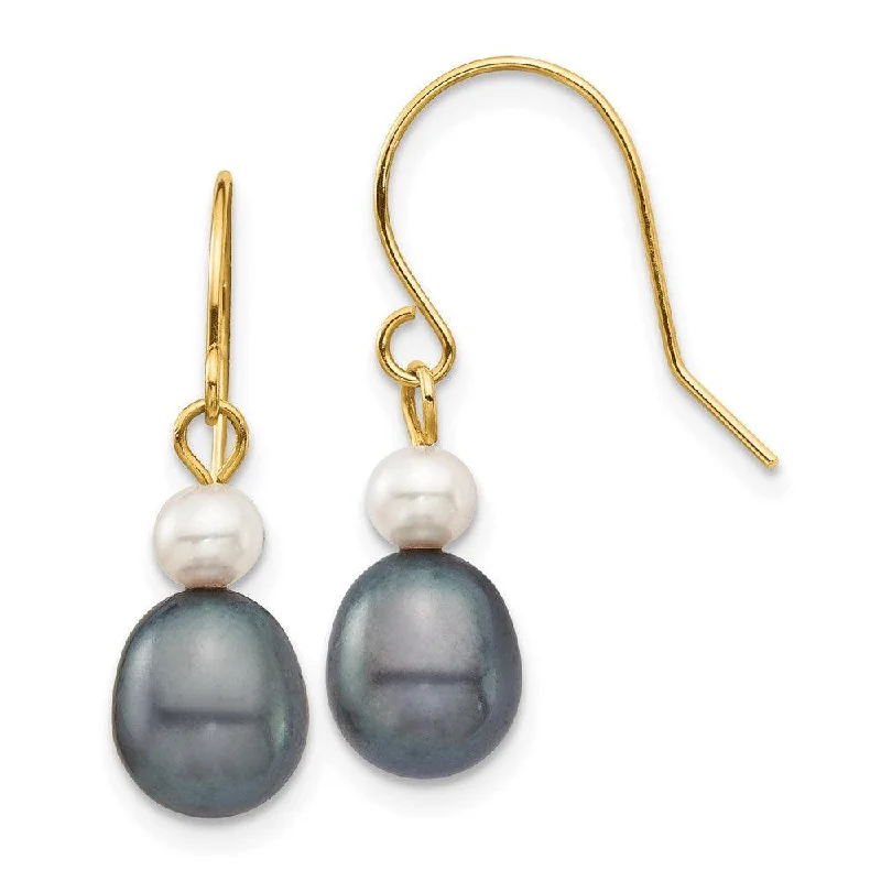 Vibrant Gemstone Earrings-14k 4-7mm White/Black Round/Rice FW Culutured Pearl Dangle Earrings