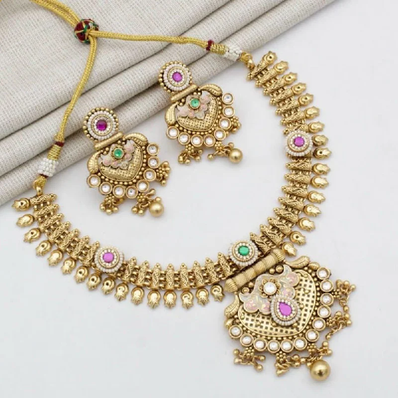 Gemstone Necklaces for Brides-Manisha Jewellery Gold Plated Kundan Stone And Meenakari Necklace Set