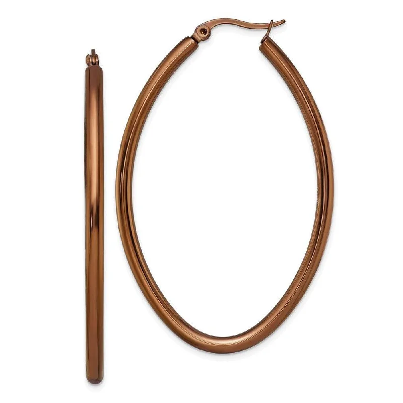 Long Gold Earrings-Stainless Steel Brown Plated 55mm Oval Hoop Earrings