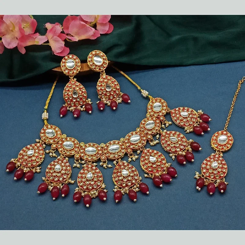 Black Crystal Necklaces-Gehana Mahal Gold Plated Kundan Stone Choker Necklace Set