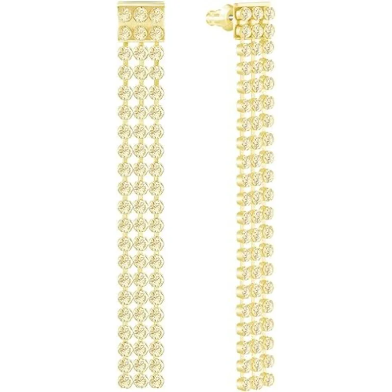 Multi-Layered Earrings-Swarovski Women's Earrings - Fit Gold Plated Long Dangle with White Crystals | 5364807