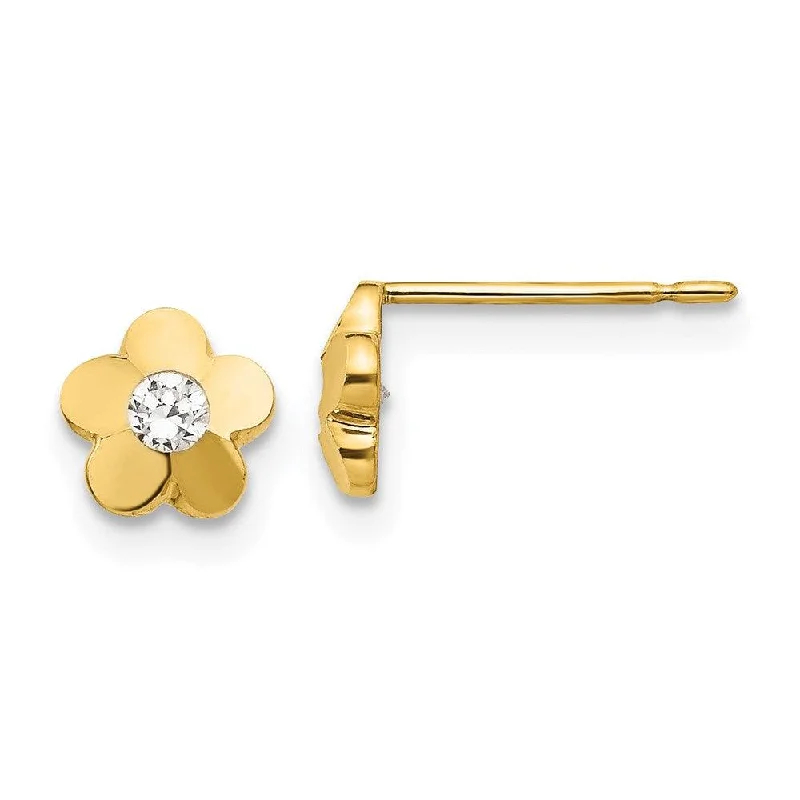 Glittery Earrings for Parties-Madi K Kid's 14k  CZ D/C  Flower Post Earrings