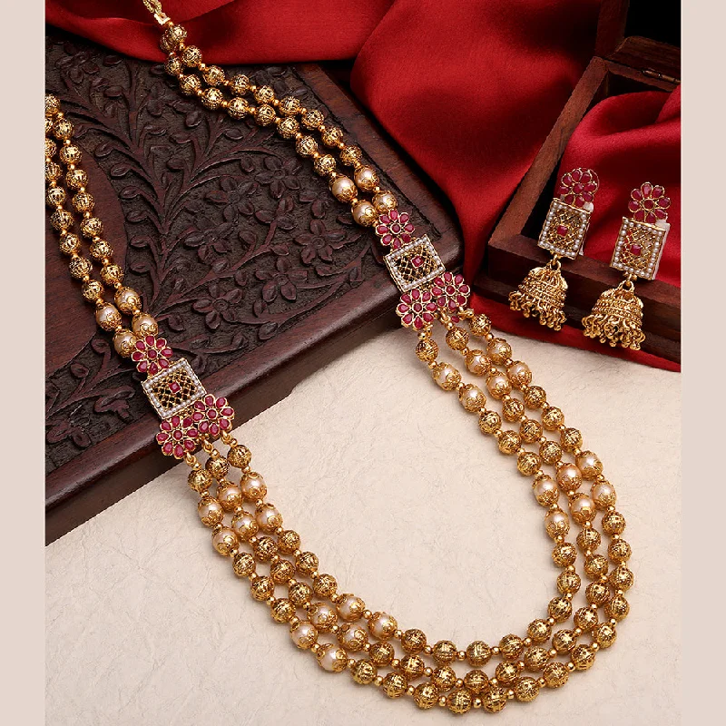 Luxury Gold Necklaces-Asmitta Gold Plated Long Necklace Set