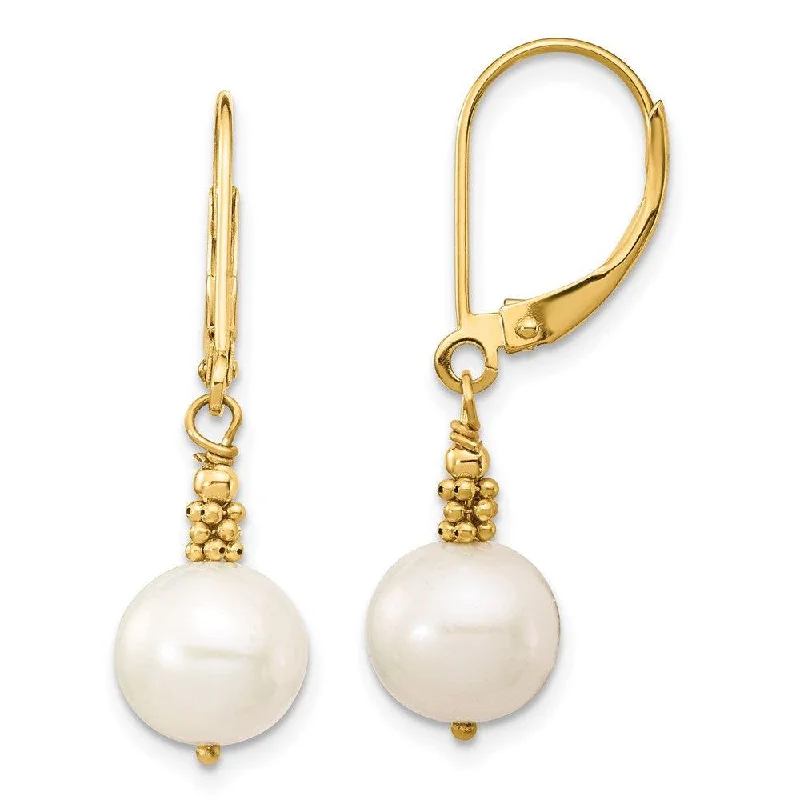 Colorful Stone Earrings-14k 8-9mm Near Round White FWC Pearl Leverback Earrings