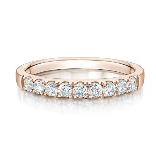 Minimalist Silver Rings-Wedding or eternity band with 0.54 carats* of diamond simulants in 14 carat rose gold