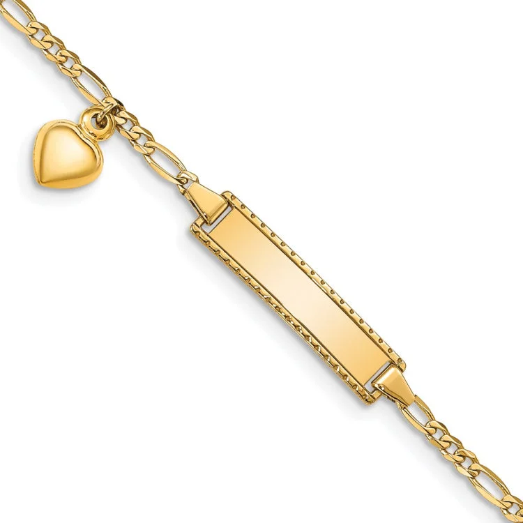 Elegant Leather Bracelets-14k Dangling Heart Children's Figaro Link ID Bracelet