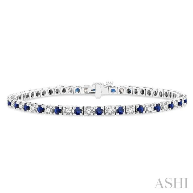 Custom Rope Bracelets-1 1/2 ctw Square Box Link 2.5MM Sapphire and Round Cut Diamond Precious Tennis Bracelet in 14K White Gold