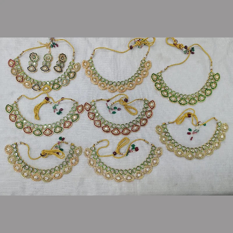 Luxury Gold Necklaces-Rani Sati Jewels Gold Plated Polki Kundan Necklace Set