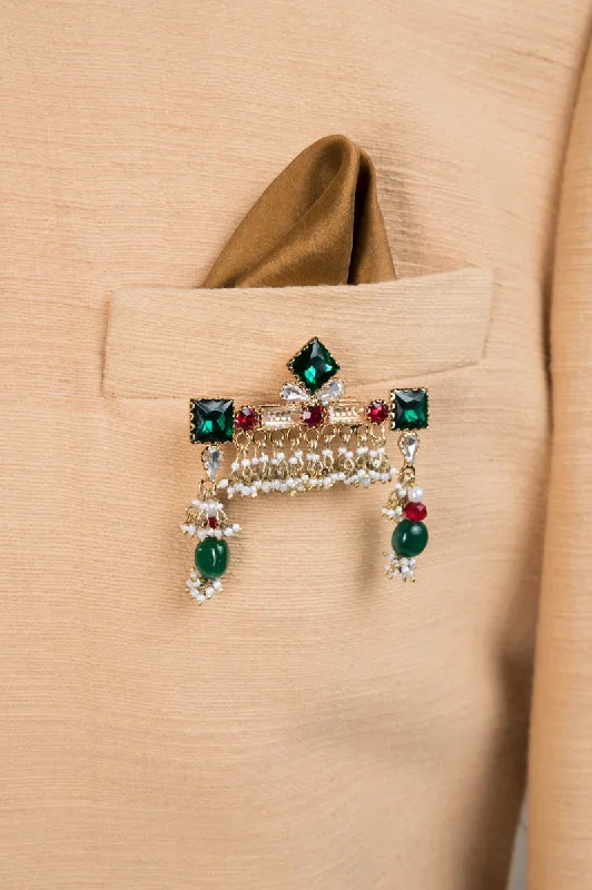 Vintage Pearl Brooch-Green Crystal Defined Brooch