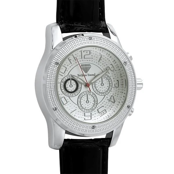 Luxury Swiss Watches for Men-Sport Genuine Diamond Silver Black Leather Watch