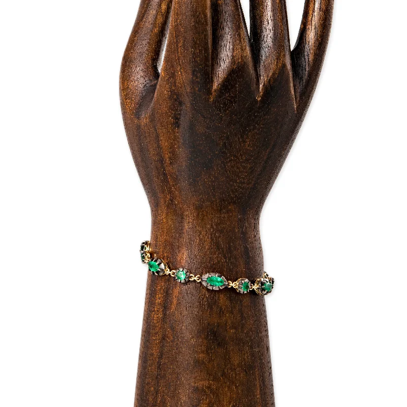 Beaded Friendship Bracelets-BLACK RHODIUM GRADUATED MARQUISE + ROUND SOPHIA EMERALD BRACELET