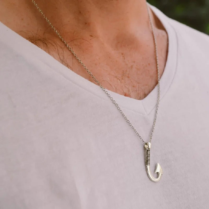 Cute Charm Necklaces-Stainless steel chain silver tone Hook necklace for men, gift for him