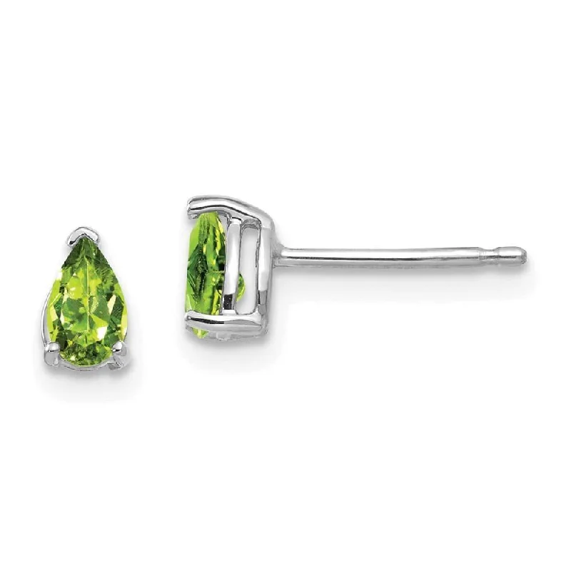 Chunky Gold Earrings-14k White Gold 5x3mm Pear Peridot Earrings