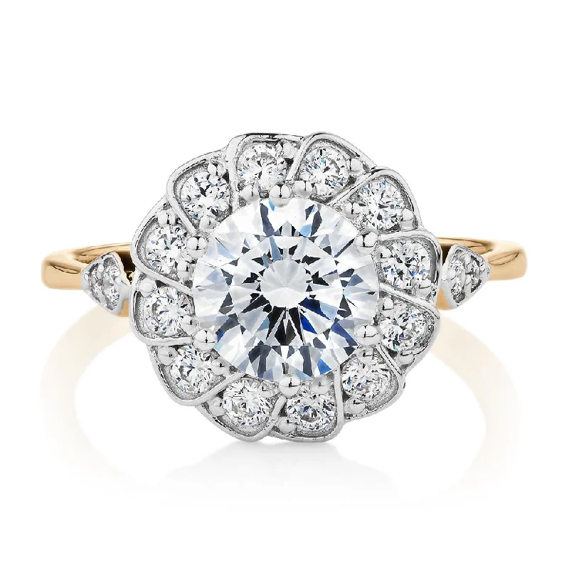 Pear-Shaped Diamond Rings-Dress ring with 2.16 carats* of diamond simulants in 10 carat yellow and white gold