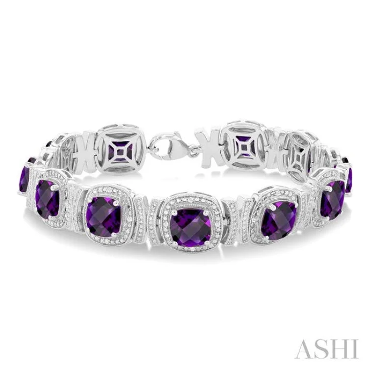 Silver Tennis Bracelets-1/10 ctw Cushion Cut 7X7MM Amethyst and Round Cut Diamond Semi Precious Bracelet in Sterling Silver