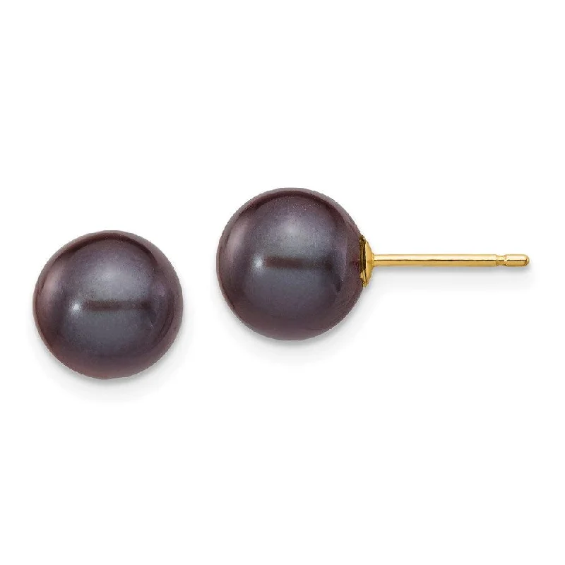 Sterling Silver Stud Earrings-14k 8-9mm Black Round Freshwater Cultured Pearl Stud Post Earrings