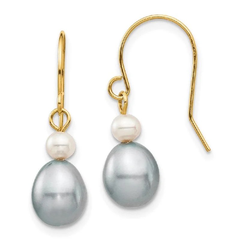 Unique Stud Earrings-14k 4-7mm White/Grey Round/Rice FW Cultured Pearl Dangle Earrings