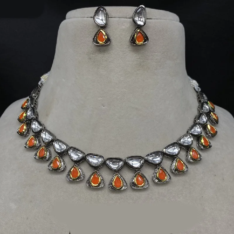 Sparkling Swarovski Necklaces-Amoliya Jewels Black Polish Kundan Necklace Set