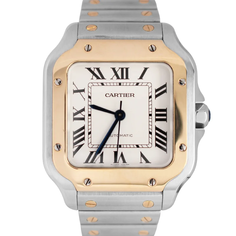 Smart Watches for Kids-Cartier Santos Two Tone 18k Yellow Gold Steel White 35x41mm W2SA0016 4075 Watch