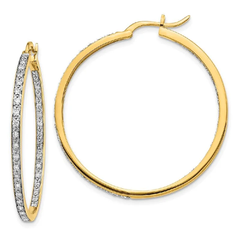 Classic Silver Earrings-14k Diamond In/Out Hoop Earrings